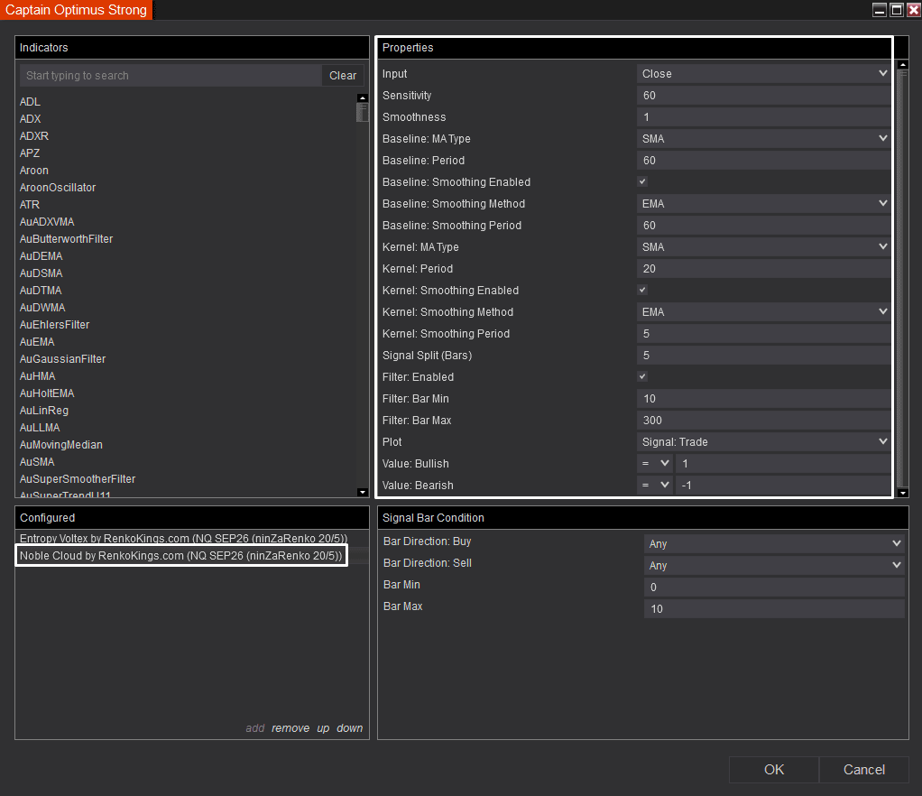 Noble Cloud configuration for Setup 1 in Captain Optimus Strong v2