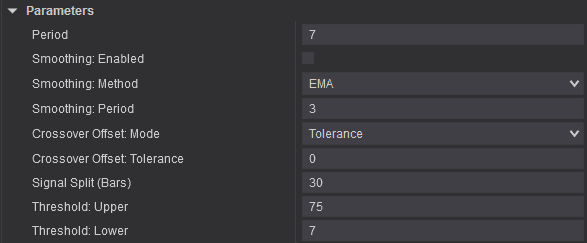 Recommended Entropy Voltex settings for Setup 1 on a 30/10 Renko chart