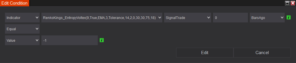 Entropy Voltex sell condition for Setup 1 in Infinity Algo Engine$